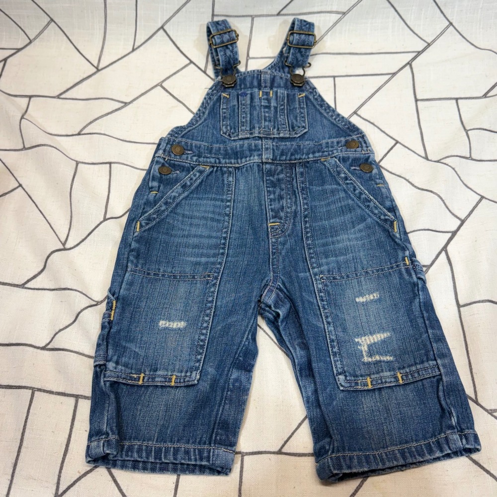 babyGap 1969 Denim Overalls 6-12 Months Blue Distressed Bib Overalls